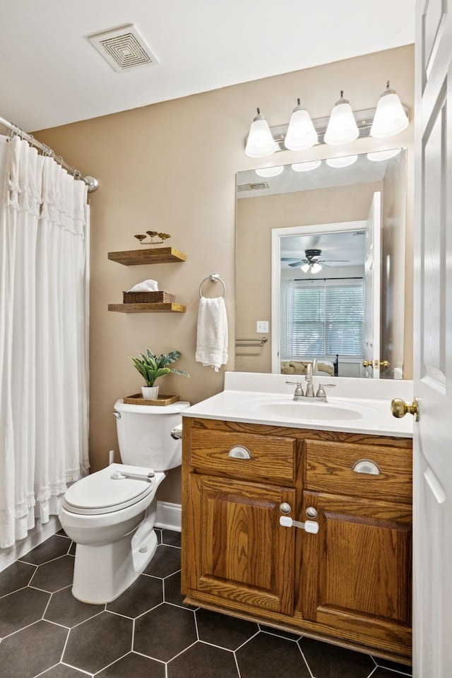 2016 Golden Ct, Spring Hill, TN 37174 - bathroom with vanity, tile patterned flooring, ceiling fan, and a shower with curtain