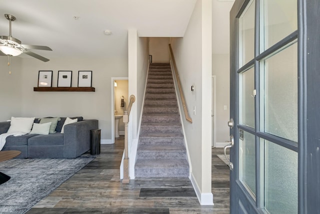 401 Birr Dr, Spring Hill, TN 37174 - stairway featuring ceiling fan and wood finished floors