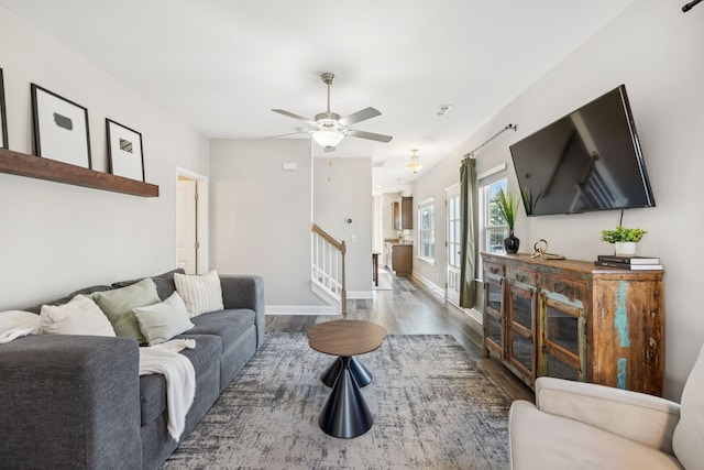 401 Birr Dr, Spring Hill, TN 37174 - living area with stairway, wood finished floors, and a ceiling fan