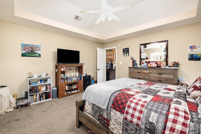 8100 Cedar Forrest Rd, Lascassas, TN 37085 - bedroom featuring carpet floors, a raised ceiling, and ceiling fan