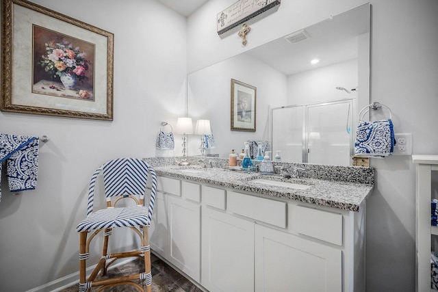 155 Nunally Dr, Baxter, TN 38544 - full bathroom featuring a shower stall, double vanity, and wood finished floors