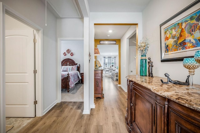155 Nunally Dr, Baxter, TN 38544 - hallway featuring light wood-style floors and attic access