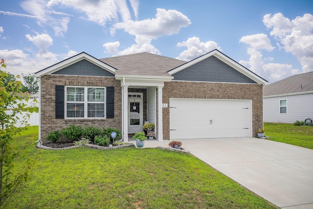 155 Nunally Dr, Baxter, TN 38544 - view of front of property with brick siding, an attached garage, a front lawn, and concrete driveway