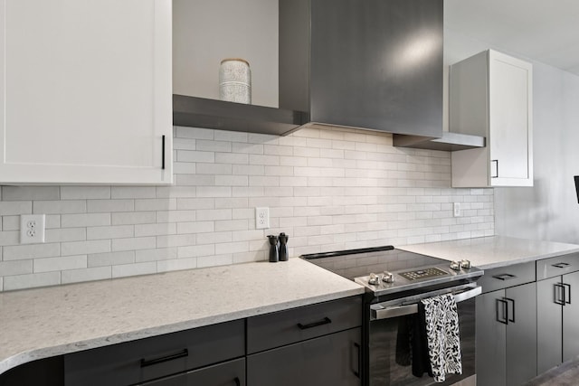 2006 Edison Park Ln, Nashville, TN 37209 - kitchen featuring stainless steel range with electric cooktop, open shelves, backsplash, and white cabinetry