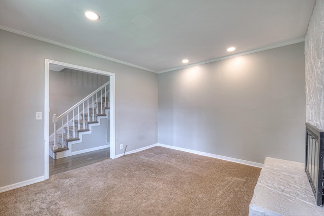 1213 N Graycroft Ave, Madison, TN 37115 - unfurnished room featuring carpet floors, crown molding, stairs, and recessed lighting