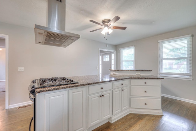 1213 N Graycroft Ave, Madison, TN 37115 - kitchen featuring wall chimney range hood, light wood-style floors, ceiling fan, cooktop, and a textured ceiling