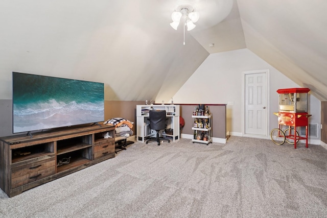 1319 Knoll Ln, Lebanon, TN 37087 - office featuring ceiling fan, lofted ceiling, and carpet floors