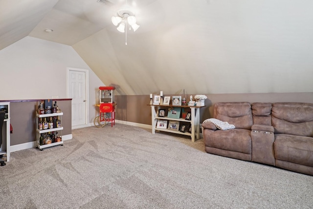 1319 Knoll Ln, Lebanon, TN 37087 - carpeted living room with lofted ceiling and ceiling fan