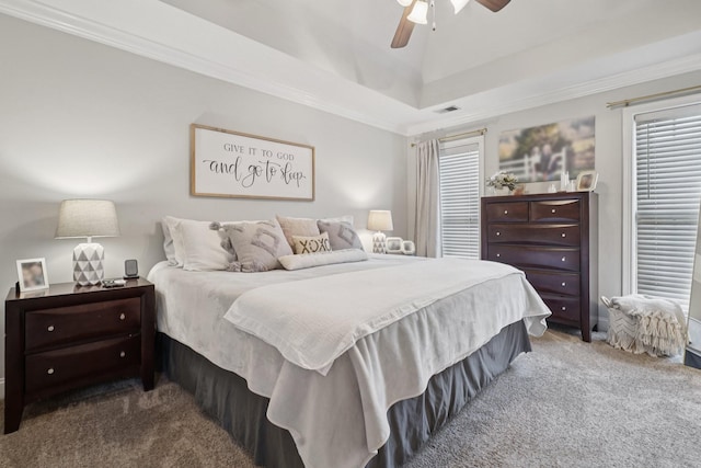 1319 Knoll Ln, Lebanon, TN 37087 - carpeted bedroom with a ceiling fan, ornamental molding, and multiple windows