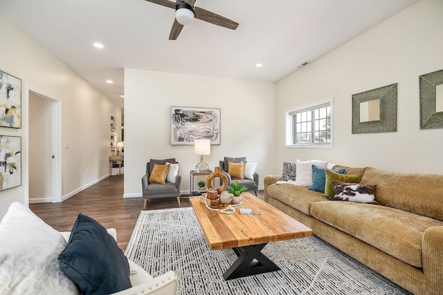 9656 Francis Ferry Rd, Rock Island, TN 38581 - living room featuring wood finished floors, ceiling fan, and recessed lighting