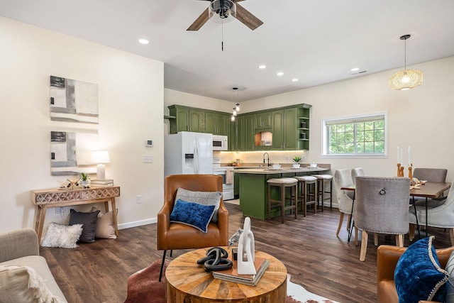 9656 Francis Ferry Rd, Rock Island, TN 38581 - living room featuring ceiling fan, dark wood finished floors, and recessed lighting