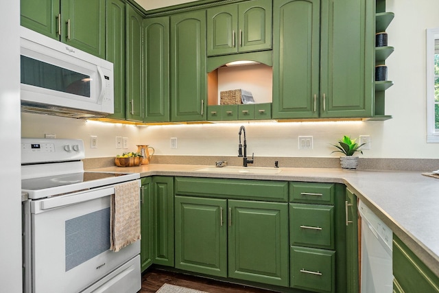 9656 Francis Ferry Rd, Rock Island, TN 38581 - kitchen featuring white appliances, open shelves, and light countertops