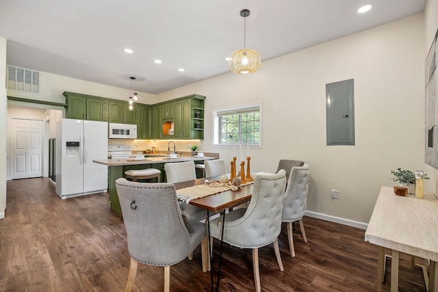 9656 Francis Ferry Rd, Rock Island, TN 38581 - dining space featuring electric panel, dark wood-style flooring, and recessed lighting