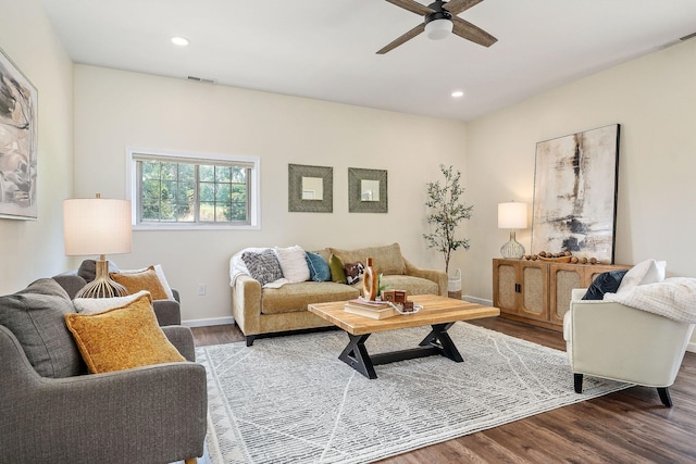 9656 Francis Ferry Rd, Rock Island, TN 38581 - living area with ceiling fan, wood finished floors, and recessed lighting