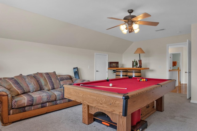 2105 Burgess Ln, Spring Hill, TN 37174 - rec room with carpet floors, ceiling fan, and billiards