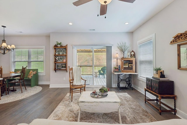 26 Sycamore Rdg W, Burns, TN 37029 - living area featuring healthy amount of natural light, a chandelier, wood finished floors, and recessed lighting