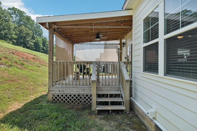 26 Sycamore Rdg W, Burns, TN 37029 - wooden terrace with a ceiling fan and a lawn