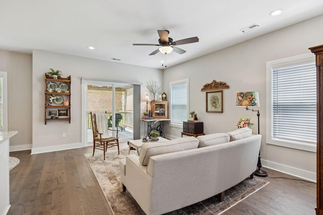 26 Sycamore Rdg W, Burns, TN 37029 - living area with ceiling fan, dark wood-style flooring, and recessed lighting