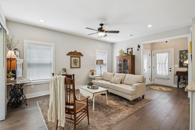 26 Sycamore Rdg W, Burns, TN 37029 - living area with a ceiling fan, dark wood-style floors, and recessed lighting