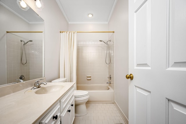 1436 Cheshire Pl, Murfreesboro, TN 37129 - bathroom with vanity, shower / bath combination with curtain, crown molding, and tile patterned floors