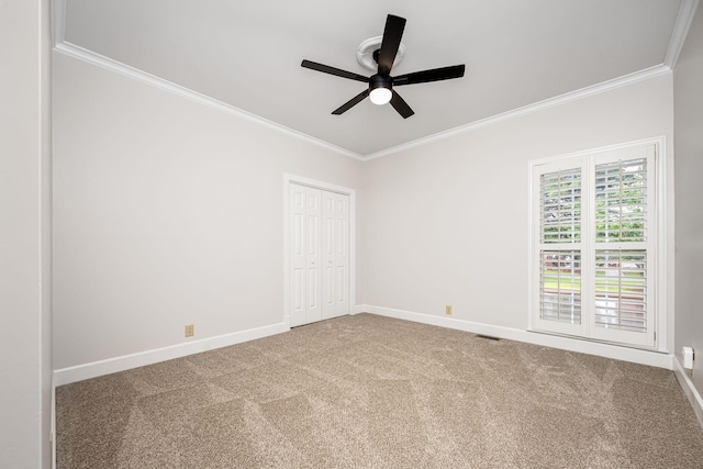 1436 Cheshire Pl, Murfreesboro, TN 37129 - carpeted spare room featuring ornamental molding and a ceiling fan
