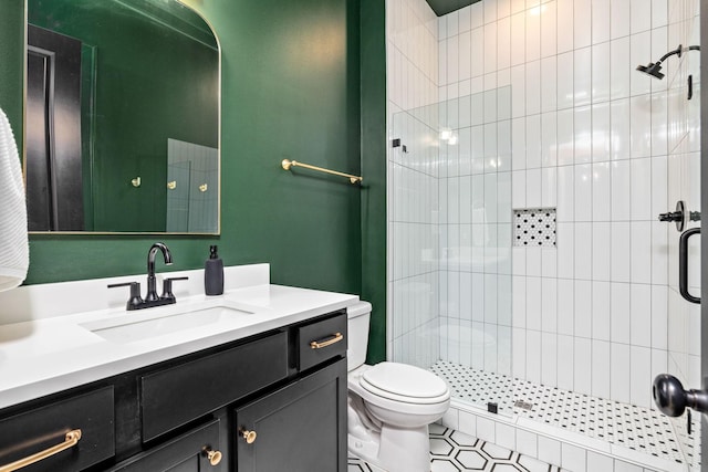5831 Branta Dr, Franklin, TN 37064 - bathroom featuring a shower stall, vanity, and tile patterned floors
