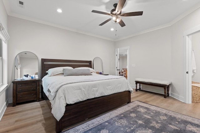 8408 Morin Rd, Chattanooga, TN 37421 - bedroom with light wood finished floors, recessed lighting, crown molding, and ceiling fan