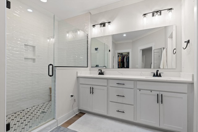8408 Morin Rd, Chattanooga, TN 37421 - full bath with a stall shower, double vanity, wood finished floors, and a spacious closet
