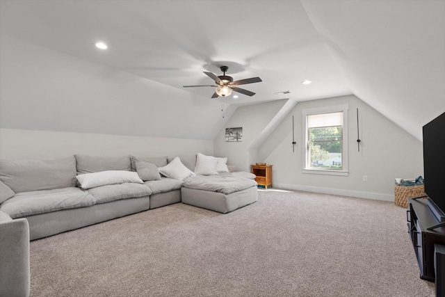 8408 Morin Rd, Chattanooga, TN 37421 - living room with carpet, lofted ceiling, recessed lighting, and a ceiling fan