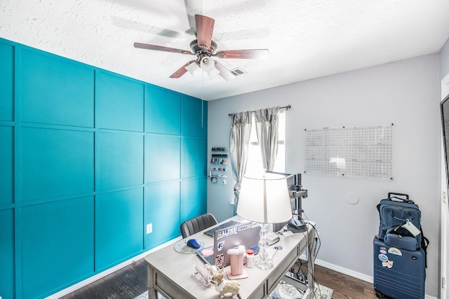 112 Ray Ave, Old Hickory, TN 37138 - office featuring dark wood-style flooring, a ceiling fan, and a textured ceiling