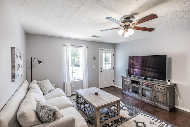112 Ray Ave, Old Hickory, TN 37138 - living area featuring ceiling fan, dark wood-type flooring, and a textured ceiling