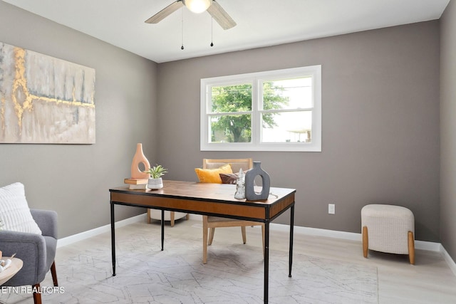 588 Meadowbrook Dr, Mcminnville, TN 37110 - office area featuring a ceiling fan and baseboards