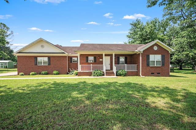 1324 Mockingbird Ln, Murfreesboro, TN 37130 - ranch-style home featuring covered porch, brick siding, a front yard, and crawl space