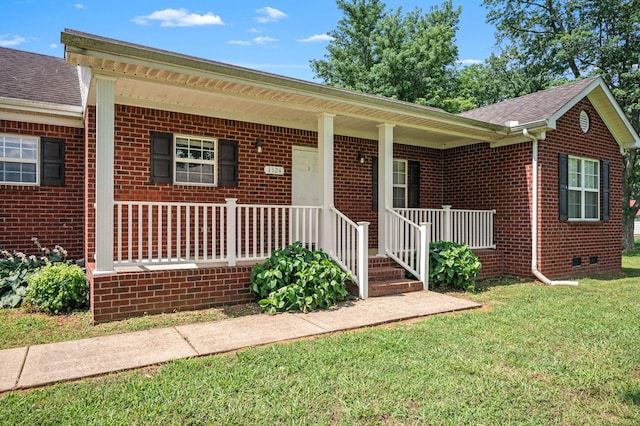 1324 Mockingbird Ln, Murfreesboro, TN 37130 - ranch-style house featuring covered porch, brick siding, a front lawn, and a shingled roof