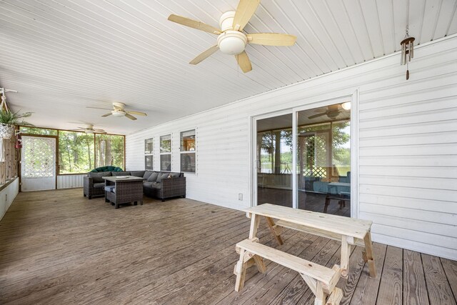 55 Parker Pt, Beechgrove, TN 37018 - wooden terrace featuring an outdoor hangout area and ceiling fan