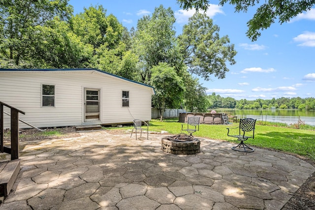 55 Parker Pt, Beechgrove, TN 37018 - view of patio with a fire pit and a water view