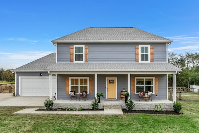 1446 Littleton Ranch Rd, Castalian Springs, TN 37031 - view of front of home featuring covered porch, a garage, driveway, and a shingled roof
