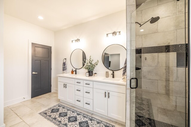 1446 Littleton Ranch Rd, Castalian Springs, TN 37031 - bathroom featuring double vanity, a shower stall, and recessed lighting