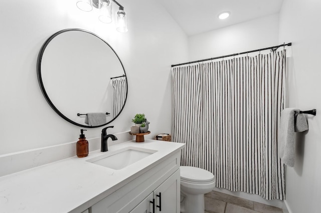 1446 Littleton Ranch Rd, Castalian Springs, TN 37031 - bathroom with vanity, tile patterned floors, curtained shower, and recessed lighting