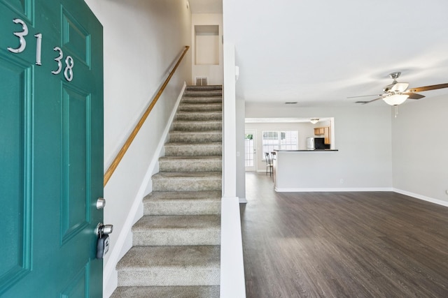 3138 Prater Ct, Murfreesboro, TN 37128 - entryway with stairs, dark wood-type flooring, and a ceiling fan