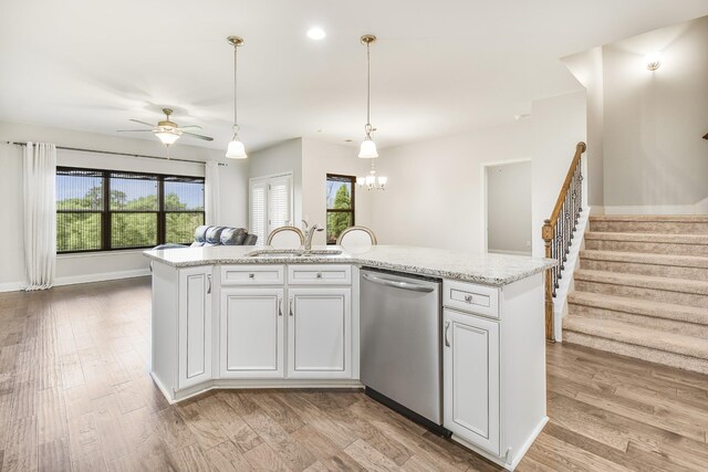 835 Meadowcrest Way, Lebanon, TN 37090 - kitchen with dishwasher, a ceiling fan, open floor plan, decorative light fixtures, and wood finished floors