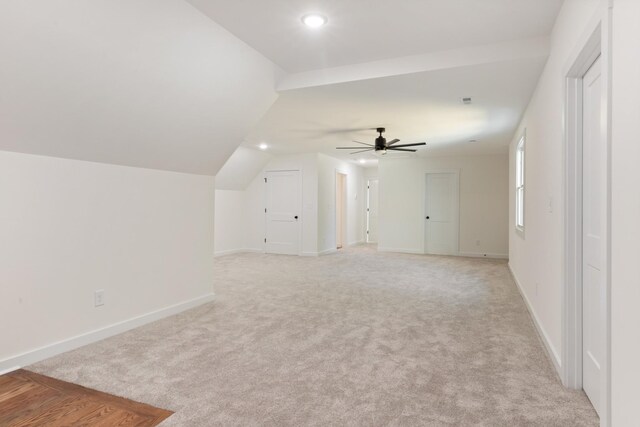 2210 Garners Creek Rd, Dickson, TN 37055 - bonus room featuring light colored carpet, recessed lighting, lofted ceiling, and ceiling fan