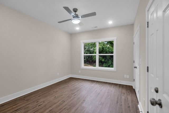 1104 Bridge St, Columbia, TN 38401 - unfurnished bedroom with dark wood finished floors, recessed lighting, and ceiling fan