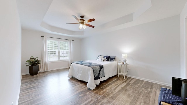 341 Holly Grove Rd, Lewisburg, TN 37091 - bedroom featuring a raised ceiling, wood finished floors, and ceiling fan