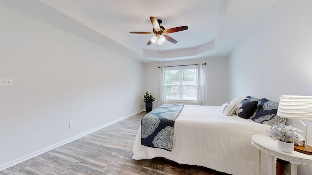 341 Holly Grove Rd, Lewisburg, TN 37091 - bedroom featuring a raised ceiling, wood finished floors, and ceiling fan