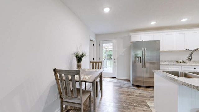 341 Holly Grove Rd, Lewisburg, TN 37091 - kitchen featuring stainless steel fridge, light wood-style flooring, white cabinets, and recessed lighting