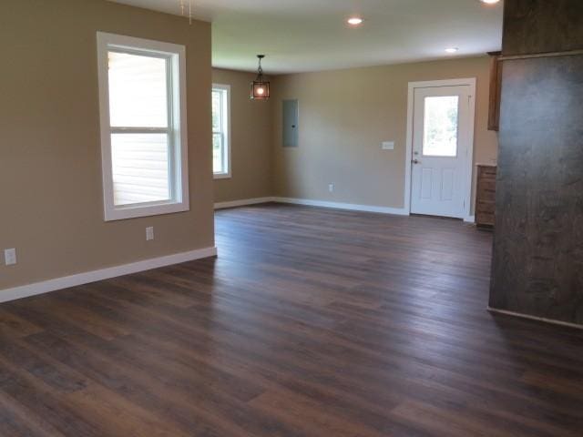 2300 Charlie Davis Rd, Goodspring, TN 38460 - spare room featuring plenty of natural light, dark wood finished floors, recessed lighting, and electric panel