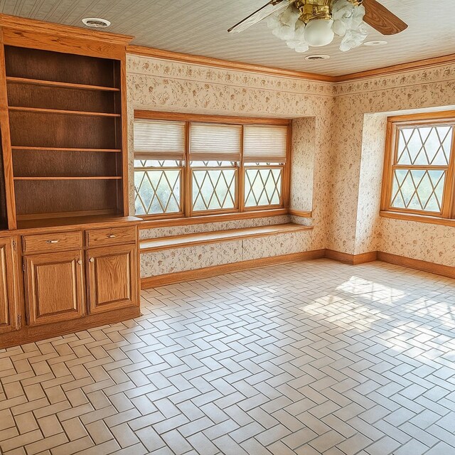 4623 Lebanon Rd, Murfreesboro, TN 37129 - unfurnished room featuring ceiling fan, wallpapered walls, and ornamental molding