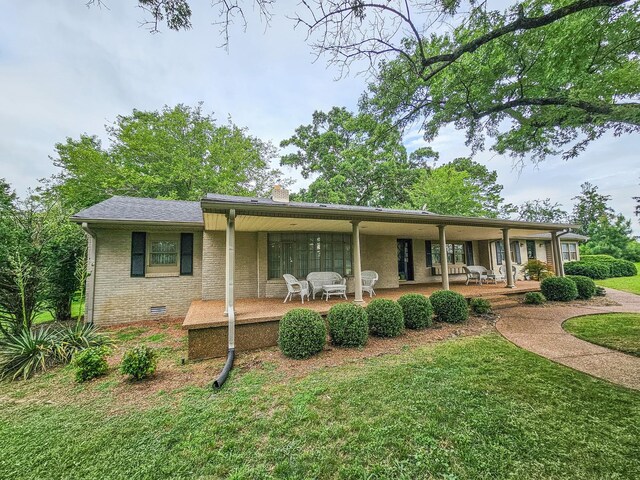 4623 Lebanon Rd, Murfreesboro, TN 37129 - single story home featuring covered porch, a front lawn, a chimney, and brick siding