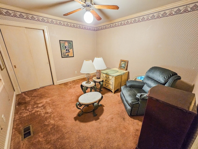 4623 Lebanon Rd, Murfreesboro, TN 37129 - sitting room with crown molding, carpet floors, and ceiling fan